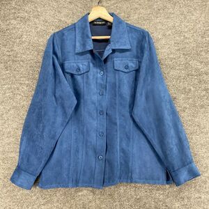 The Design Loft Jacket Women M Medium Blue Button Up Collared Long Sleeve Casual